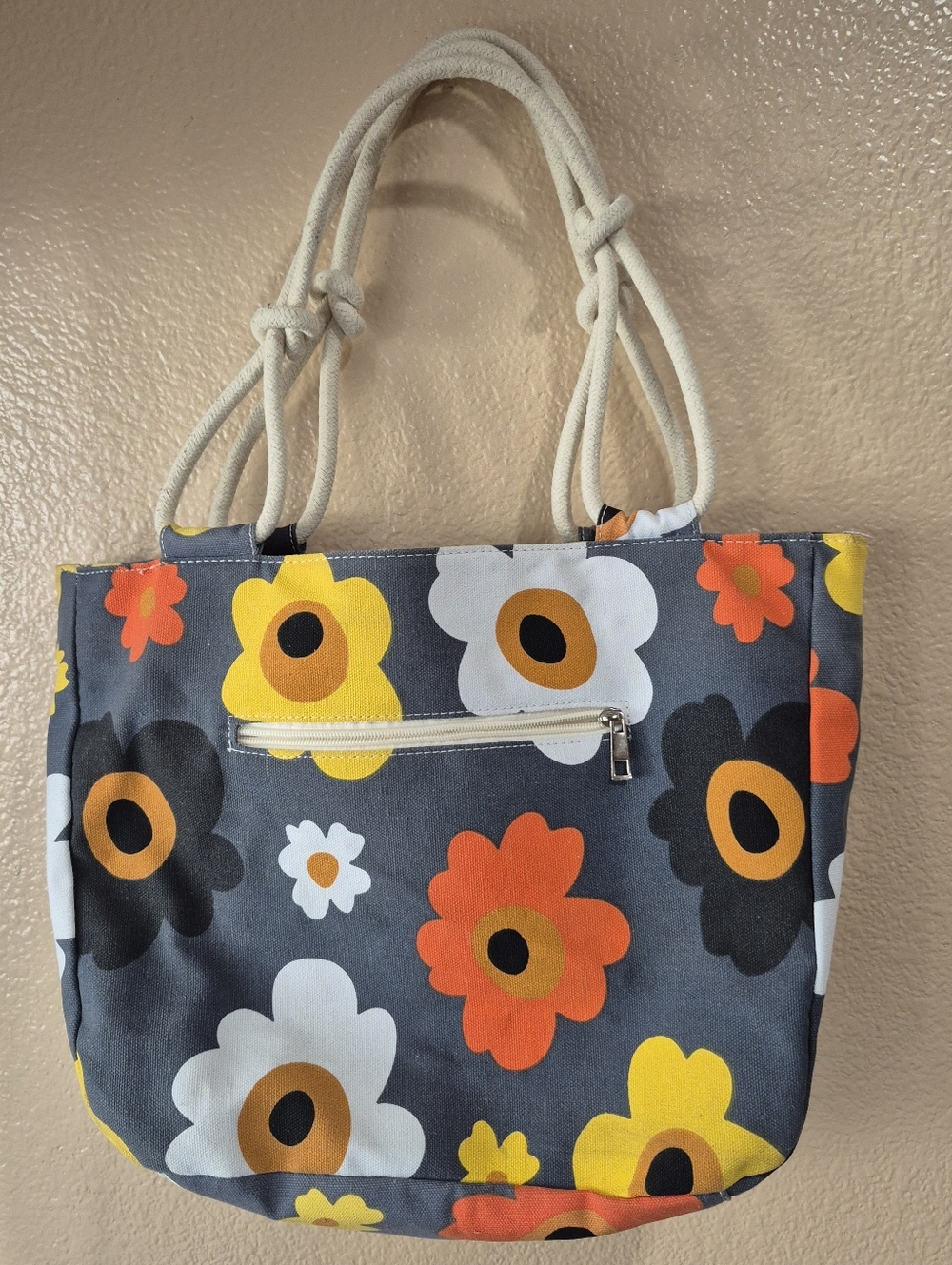 Canvas Floral Tote in Charcoal with Yellow & Orange Blooms
